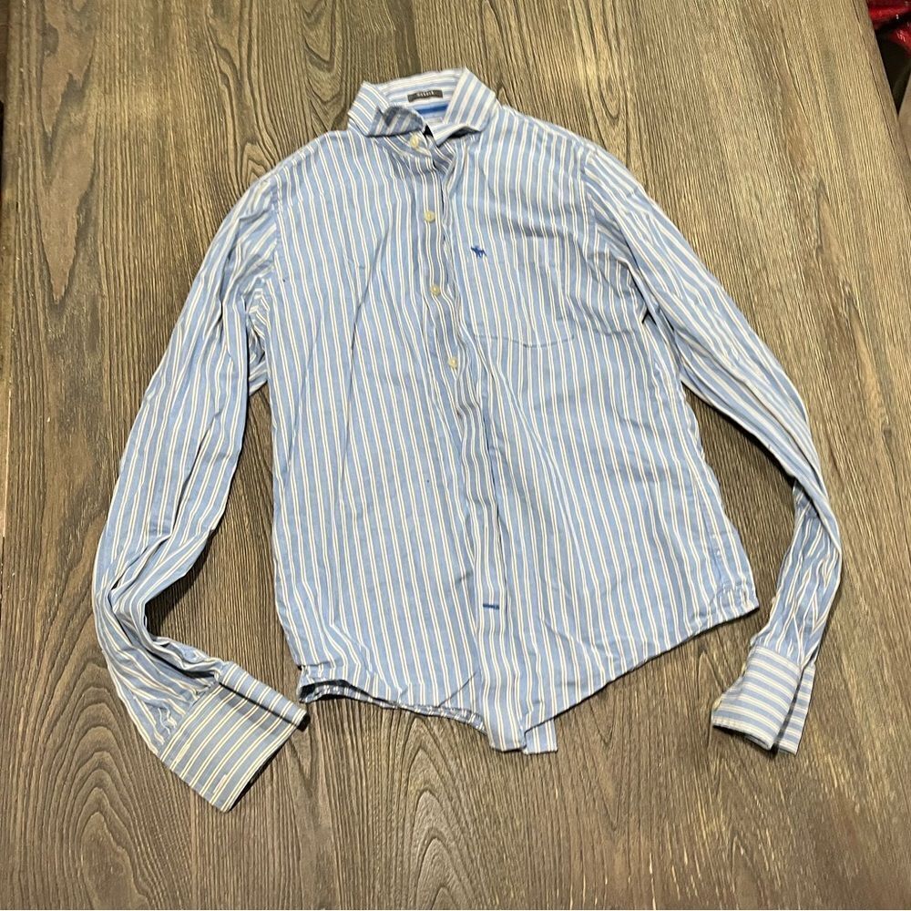 Abercrombie & Fitch Muscle Striped Button-Down Shirt Long Sleeve Blue White S